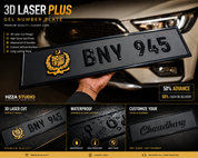 HZZA STUDIO Premium Customized 3D Laser Plus Gel Number Plate